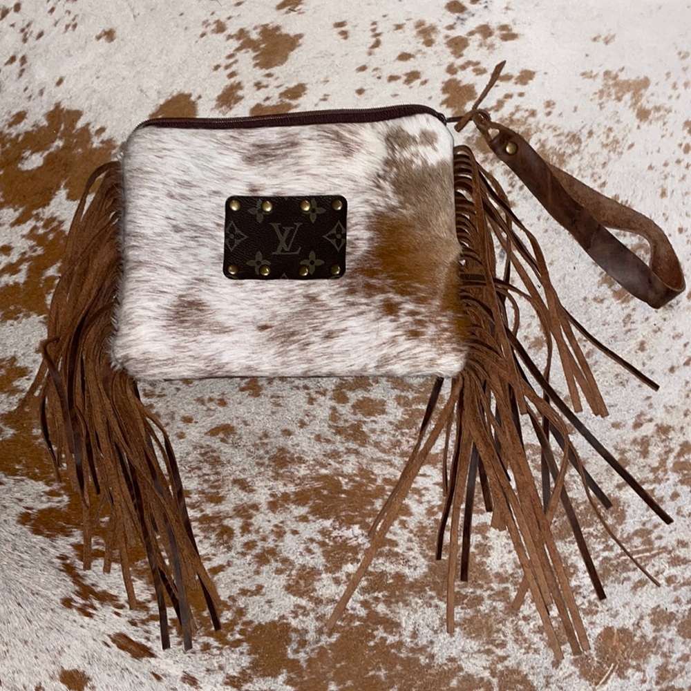 Cowhide/LV wristlet clutch